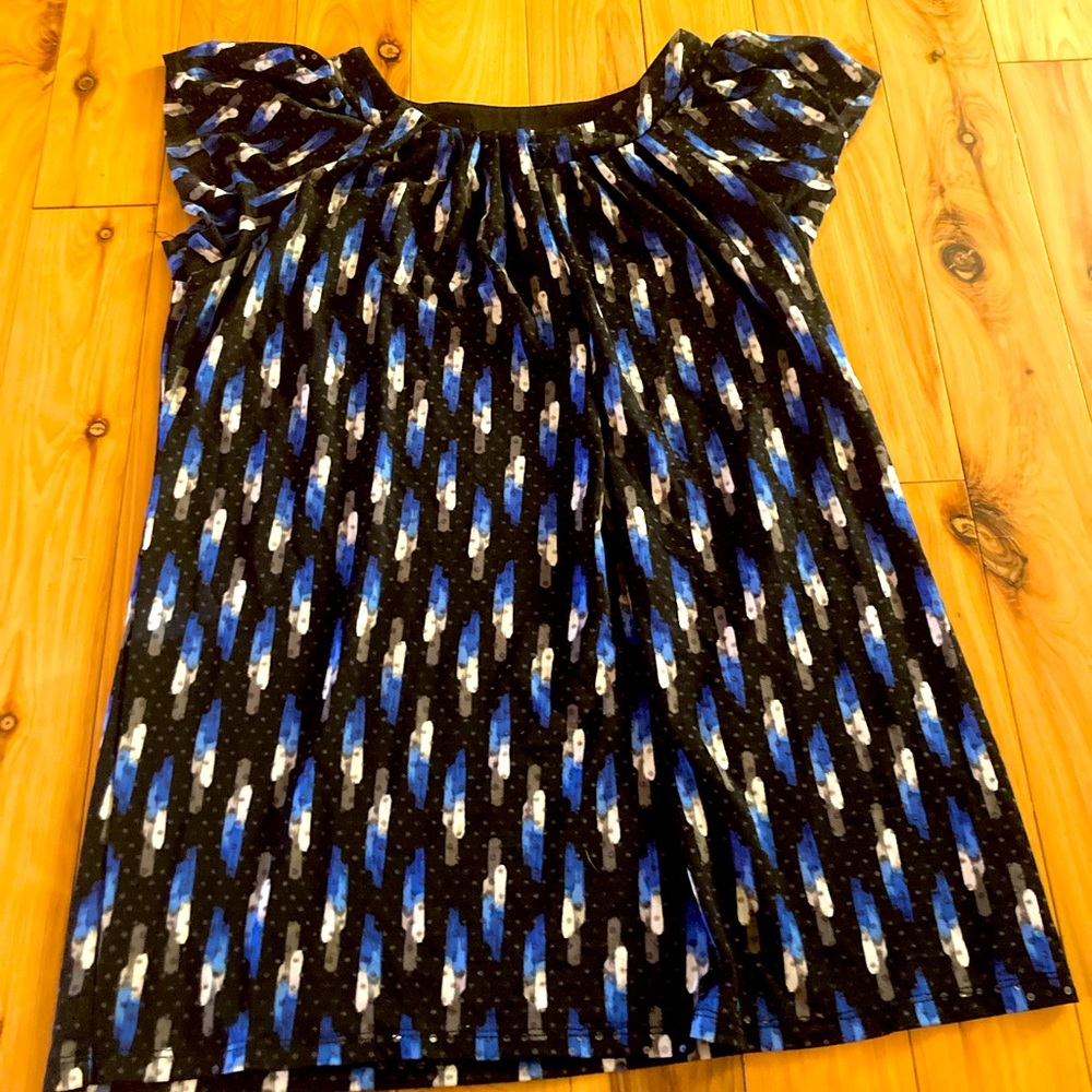 Black, blue, gray, and white sequin top